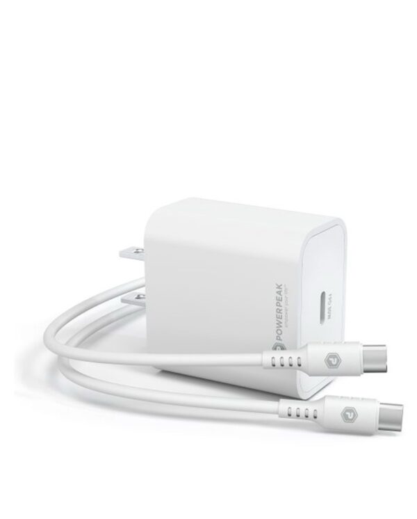 PowerPeak - Ultra Fast Wall Charger w/ USB C-C Cable (WHITE) (6ft) (30W) - Image 3